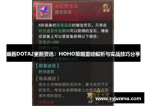 最新DOTA2更新资讯：HOHO策略重磅解析与实战技巧分享